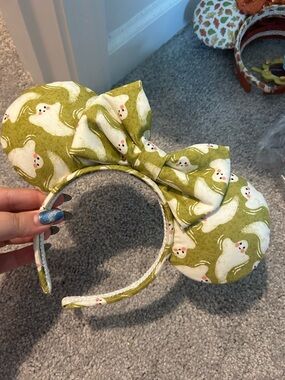 Green Ghost Print Minnie Ears Headband